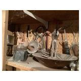 Vintage kitchen utensils, antiques , shelf
