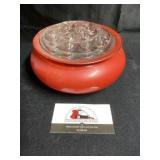 Red glass flower frog