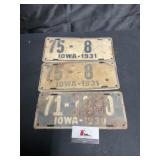 1930 & 1931 Iowa License Plates