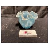 Fenton Blue Ruffle Glass Vase