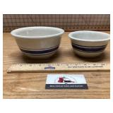 Stoneware crock , blue band bowls