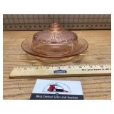 Pink depression, covered dish