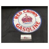 Metal red crown gasoline sign 12 inches across