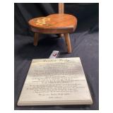 Wooden footstool and rainbow bridge poem