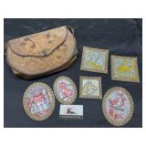 Leather purse and misc metal art