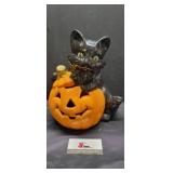 Ceramic pumpkin & black cat decor