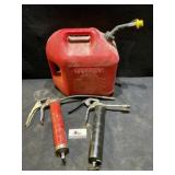 Gas can, grease guns