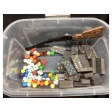Marbles, dice, dominoes, cap gun