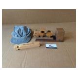 Wood train music box, train whistle, conducters
