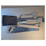 3 saws, shovel
