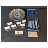 Cutlery set (NOS), relish tray, table name tags