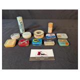 12 antique medicinal tins, containers
