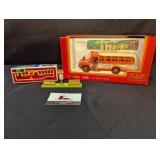 Toy buses (metal w/ boxes) & bus stop