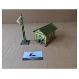 Tin Litho HO Scale Station House, RR Xing sign