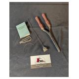 Hat pin, button hook, curved needle, curling