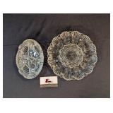 Pressed glass divided dish, deviled egg plate