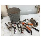 Galvanized, bucket of clamps