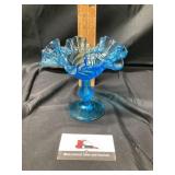 Vintage Fenton, colonial blue thumbprint ruffled