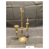 Vintage brass student candle lamp with ring top