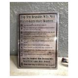 Metal sign top 10 reasons why men prefer guns