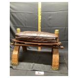Mid-century, modern camel saddle bench stool