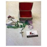 Jewelry box rosary marked Italy