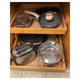 Electric skillet, toaster, pans