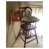 Wood High chair, Horse and Doll