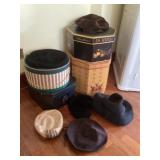 4 Decorative Hat Boxes and 5 vintage hats