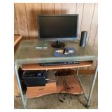 Desk, printer, monitor