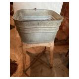Galvanized wash tub on stand