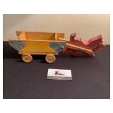 Vintage dog pulling wagon wooden toy