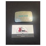Nickel silver belt buckle with turquoise inlay