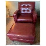 Red leather chair and ottoman