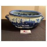 Heavy cobalt blue transferware large handled