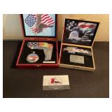 America knife, pocket watch, lighter sets