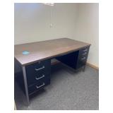 Metal office desk with a wooden top