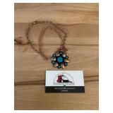 Copper necklace with turquoise colored stones