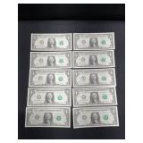 2013 -10 Consecutive Serial Number Bills