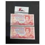 Two Faukand Island 5 Pound Notes