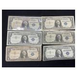 Six $1 Silver Certificates