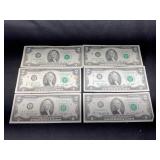 Group of 6 1976 $2 Bills
