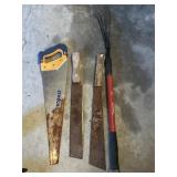 Saw, small rake, corn knives