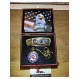 Eagle pocket watch and knife in collectors case