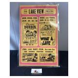 Vintage laminated Lake View Theater flyer