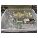 Tote of vases and glassware