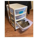Plastic four drawer tower with shoes, size 91/2