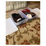 Shoes in totes with lids