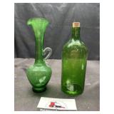 MCM green glass bud vase and jar