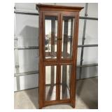 Wooden display lighted cabinet with glass shelves